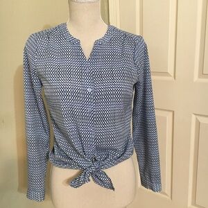 Talbots Petites Long Sleeve Button Up Front Tie Accent Blouse - Sz SP